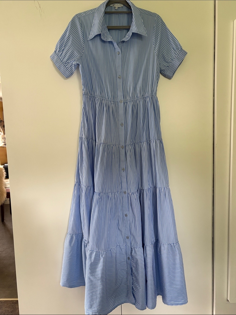 Blue Striped Print 100% Cotton Maxi Dress by Cezele S